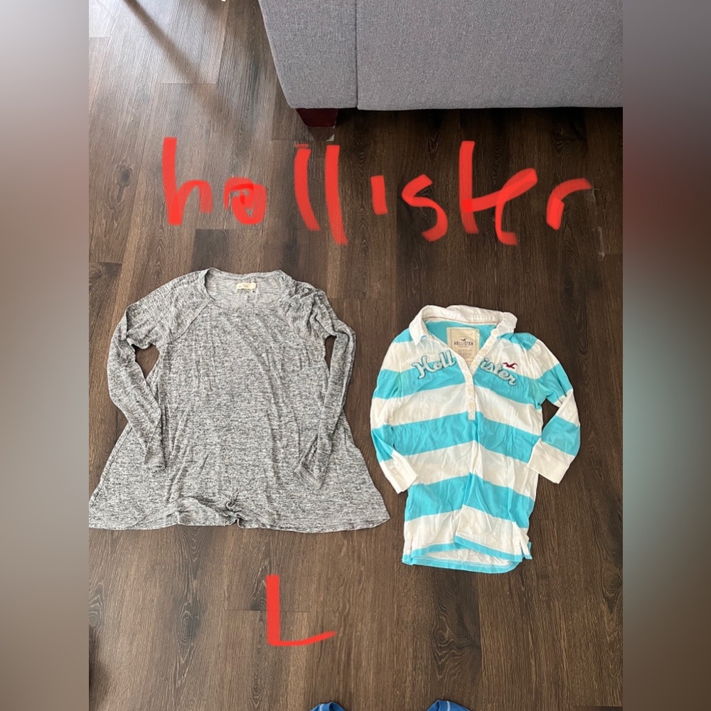 Hollister y2k (3) gray swing & Blue stripe L blue 3/4 M tops-like new teen/women